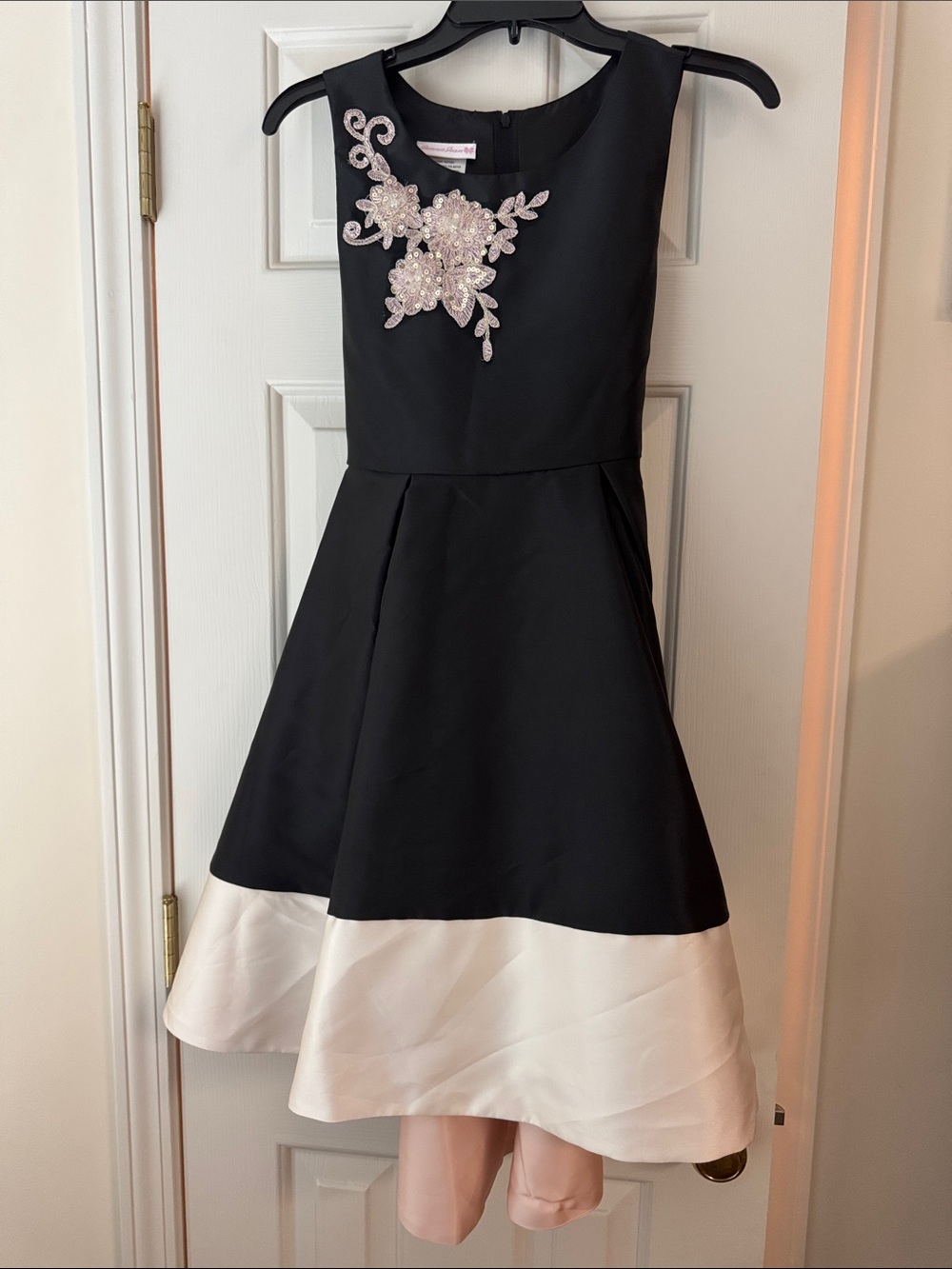 Black & White Floral Applique Fit-and-Flare Kids Dress